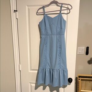 Miami Sky Blue Midi Dress with Lace Detail